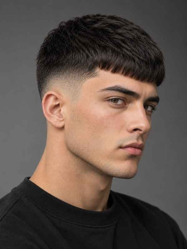 French Crop Taper Fade Straight Hair