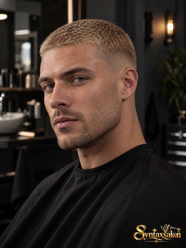 _Blonde Buzz Cut With Low Taper