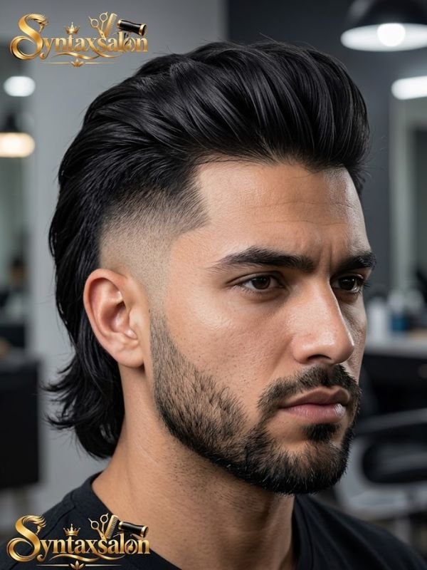 Slicked back modern mullet,