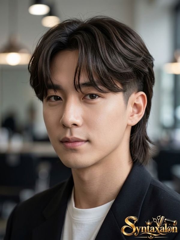 Straight hair volume modern mullet,