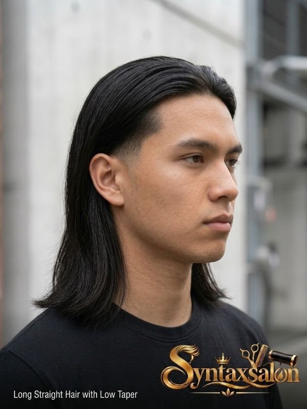 long straight hair with low taper