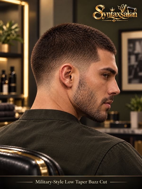 military style low taper buzz cut