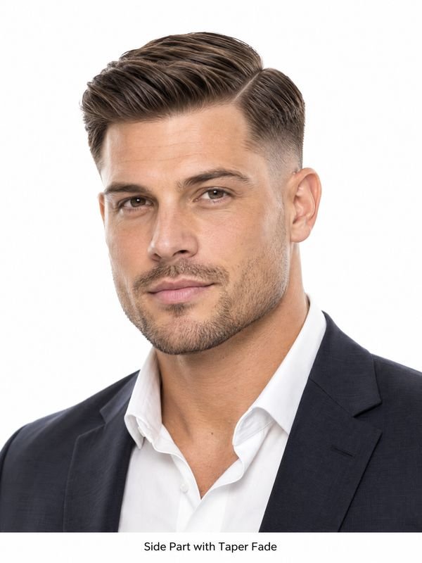 side part with taper fade
